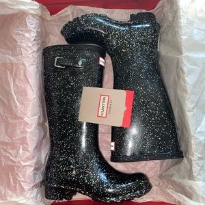 Hunter Boots Original Giant Glitter Waterproof Rain Boots(Black) Girl Size 1 NEW
